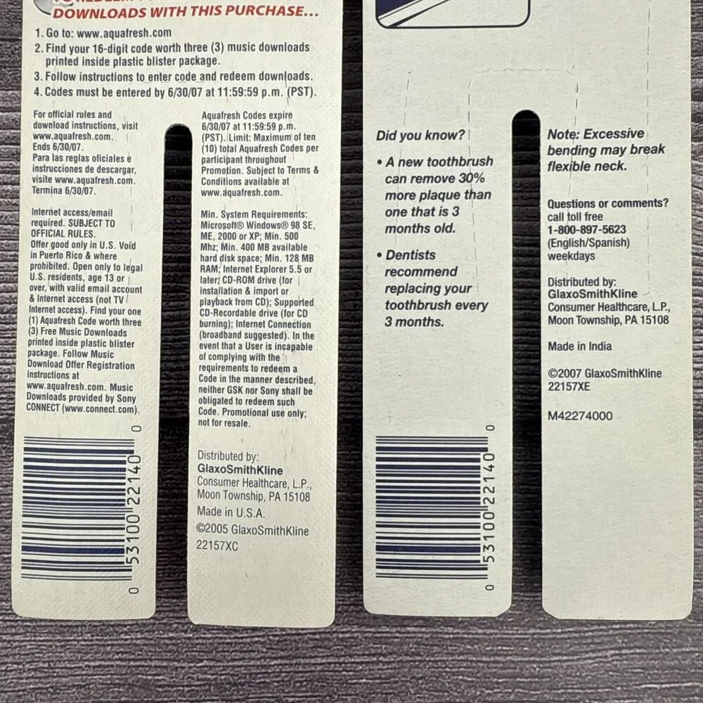 4 LOT Vintage Toothbrush 2 Pack Aquafresh Direct Soft 31 2005 Flexible Tip Neck